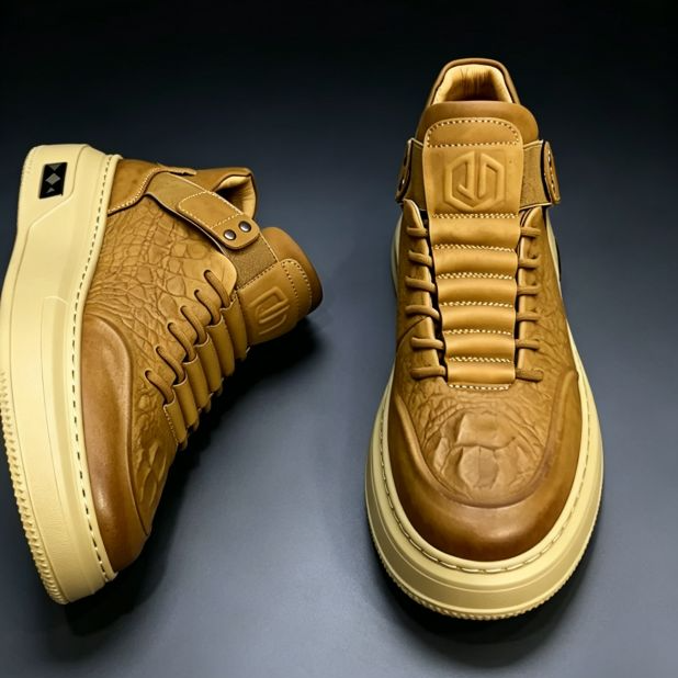 Men's Crocodile Print Platform Mid-Top Shoes