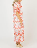 Coral Floral Eyelet Button-Down Midi Dress