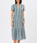 Floral Print Puff Sleeve Tiered Cotton Dress