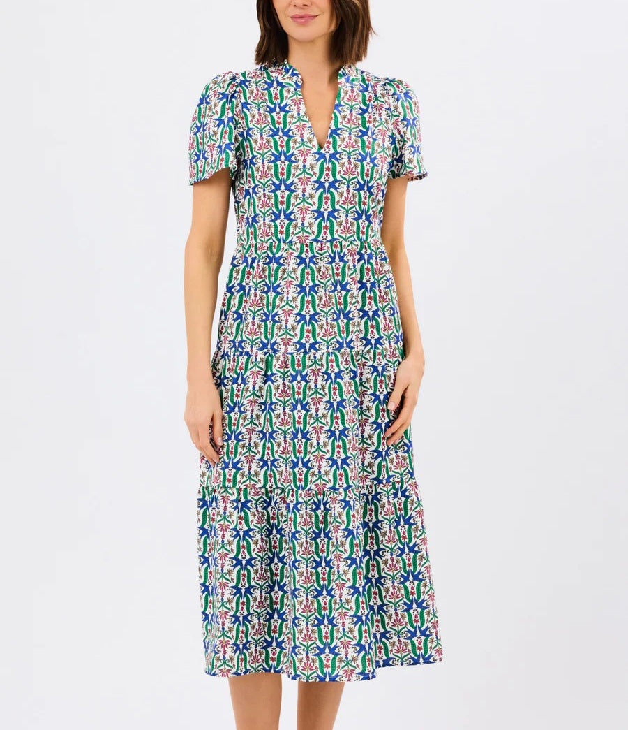 Floral Print Puff Sleeve Tiered Cotton Dress