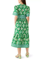 Green Greek Key Print Belted Midi Dress
