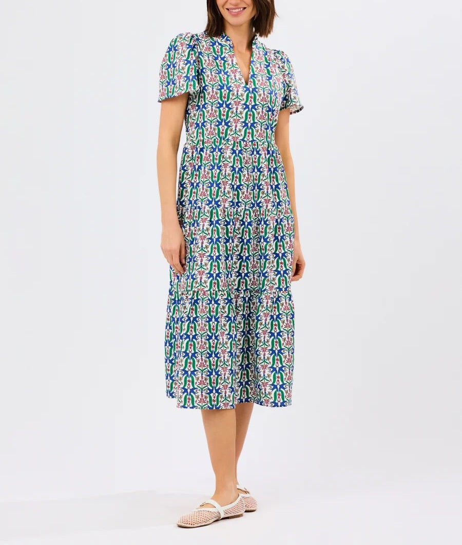 Floral Print Puff Sleeve Tiered Cotton Dress