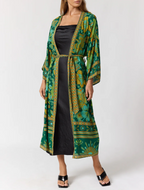 Bohemian Floral Print Belted Maxi Kimono Cover-Up