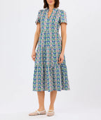 Floral Print Puff Sleeve Tiered Cotton Dress