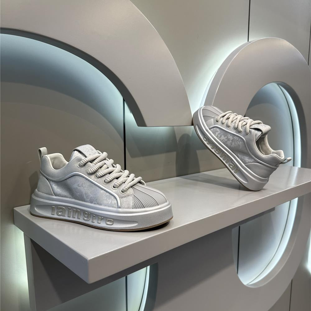 Grey Silver Floral Jacquard Chunky Sneakers