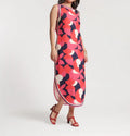 Retro Geometric Print Sleeveless Midi Shift Dress with Side Slit
