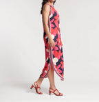 Retro Geometric Print Sleeveless Midi Shift Dress with Side Slit