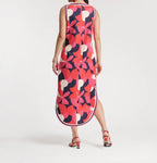 Retro Geometric Print Sleeveless Midi Shift Dress with Side Slit