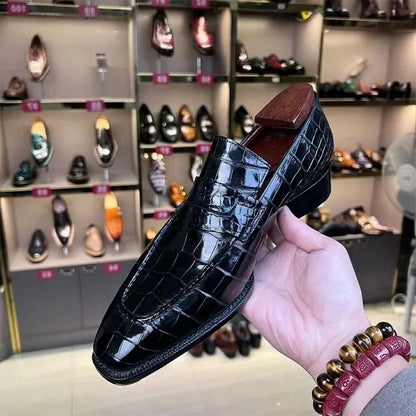 Black Genuine Crocodile Leather Square-Toe Loafers