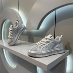 Grey Silver Floral Jacquard Chunky Sneakers