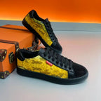 Men's Yellow Snake Print Casual Low-Top Sneakers