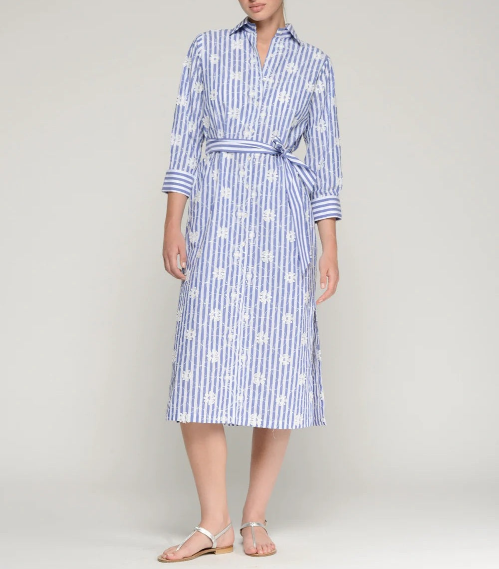 Sailor Blue Daisy Embroidery Midi Dress