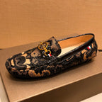 Luxury Patterned Leather Loafers with Gold Bee Hardware