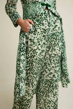 Emerald Blossom Velvet Burnout Kimono Coat & Wide Leg Pants Set