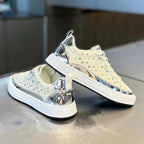 White & Silver Sparkly Low-Top Casual Sneakers