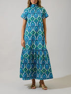 Emerald Isle High-Neck Tie-Back Maxi Dress