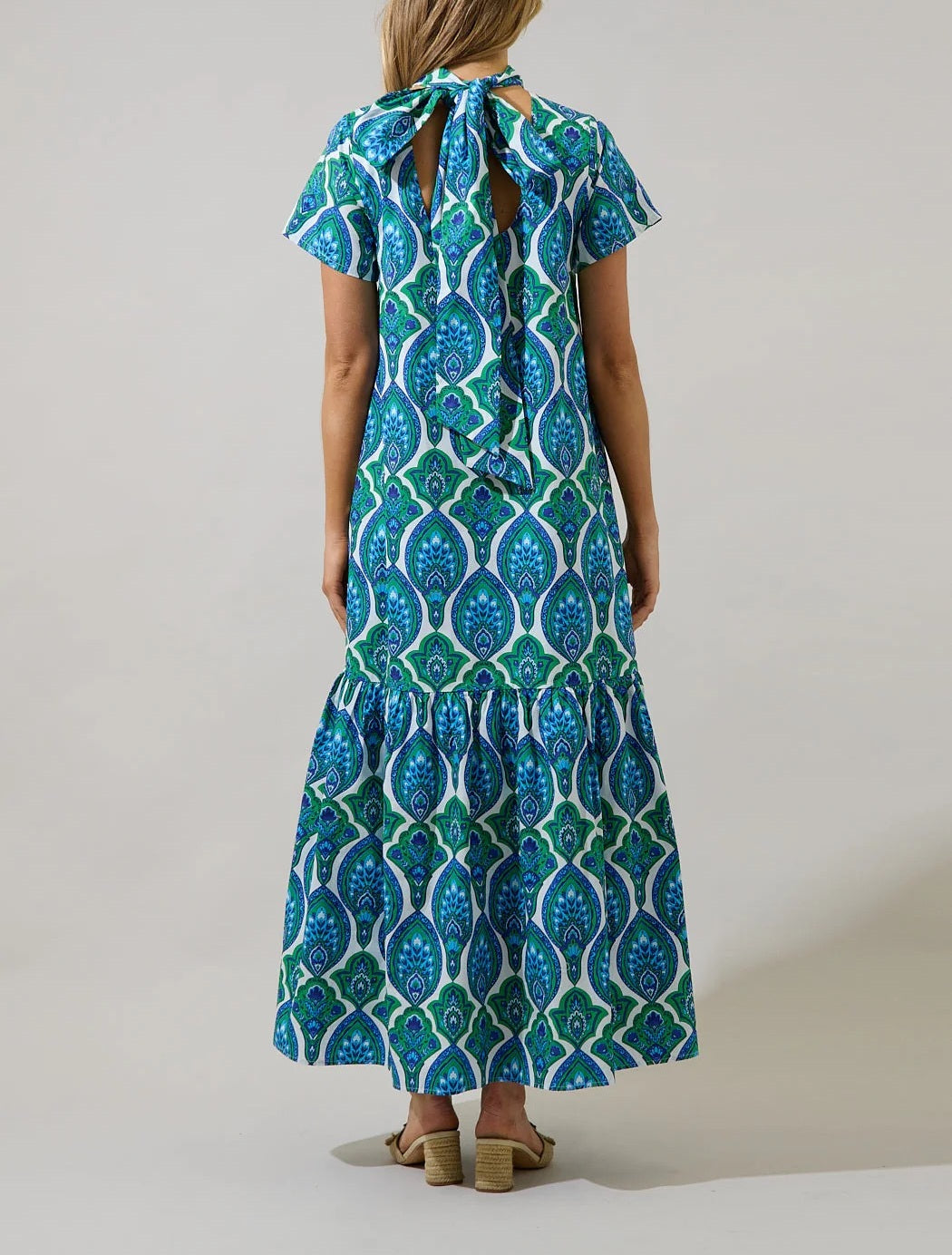Emerald Isle High-Neck Tie-Back Maxi Dress