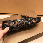 Luxury Patterned Leather Loafers with Gold Bee Hardware