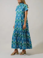 Emerald Isle High-Neck Tie-Back Maxi Dress