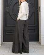 Cream Ruffle Trim Ribbed Knit V-Neck Cardigan