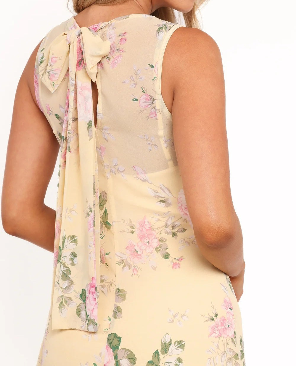 Yellow Pink Floral Chiffon Maxi Dress