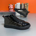 Men's Black Patent Leather Monogram High Top Sneakers
