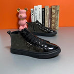 Men's Black Patent Leather Monogram High Top Sneakers