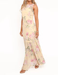 Yellow Pink Floral Chiffon Maxi Dress