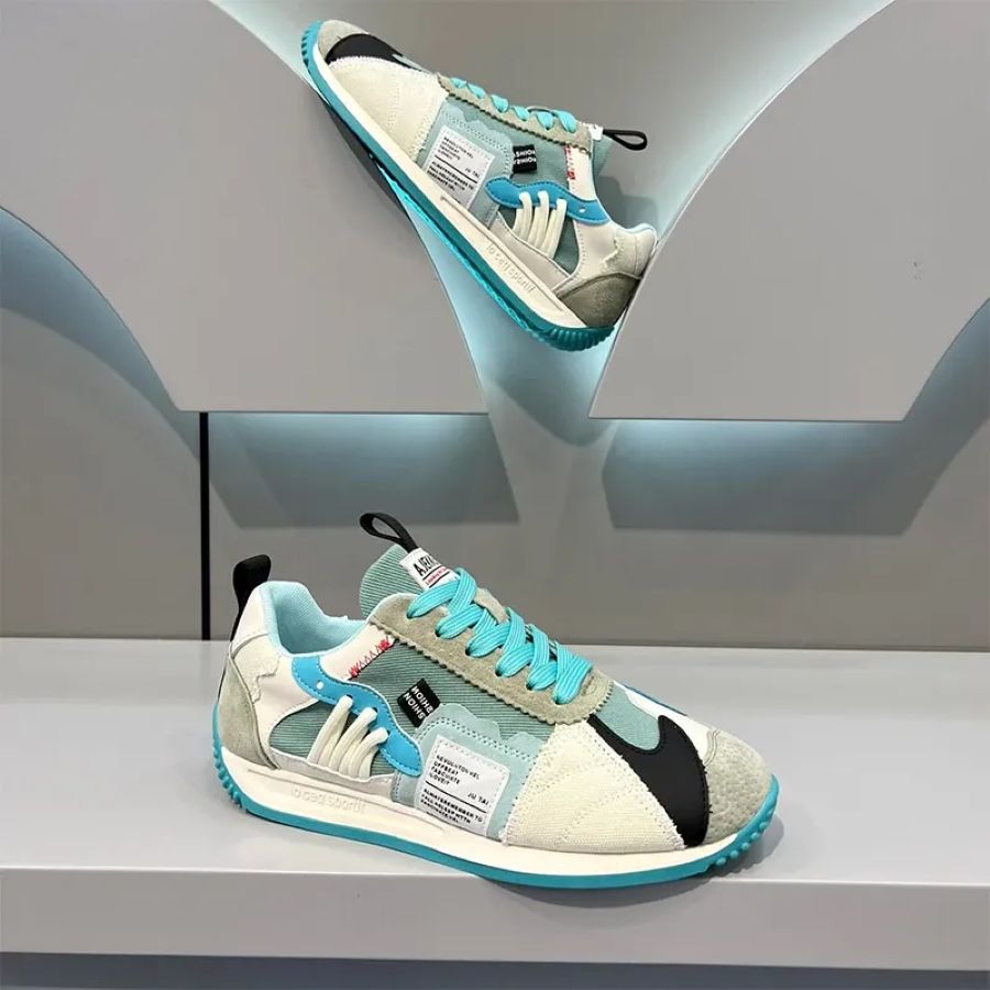 Men’s White Blue Retro Low-Top Casual Sneakers