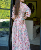 Pink Floral Print Button-Front Maxi Shirt Dress with Tassel Belt