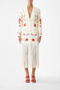 Ivory Floral Embroidered Fringe Blazer Dress