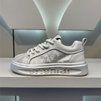 Grey Silver Floral Jacquard Chunky Sneakers