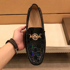 Men’s Black Patent Leather Bee Buckle Driving Loafers