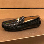 Men’s Black Patent Leather Bee Buckle Driving Loafers