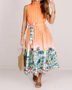 Sunset Tropics Belted Midi Dress