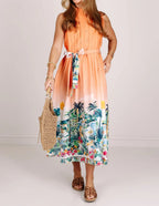 Sunset Tropics Belted Midi Dress