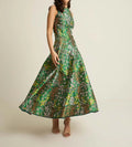 Floral Jacquard Fit-and-Flare Evening Maxi Dress