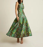 Floral Jacquard Fit-and-Flare Evening Maxi Dress