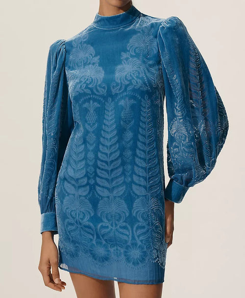Azure Velvet Burnout Mini Dress