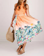 Sunset Tropics Belted Midi Dress