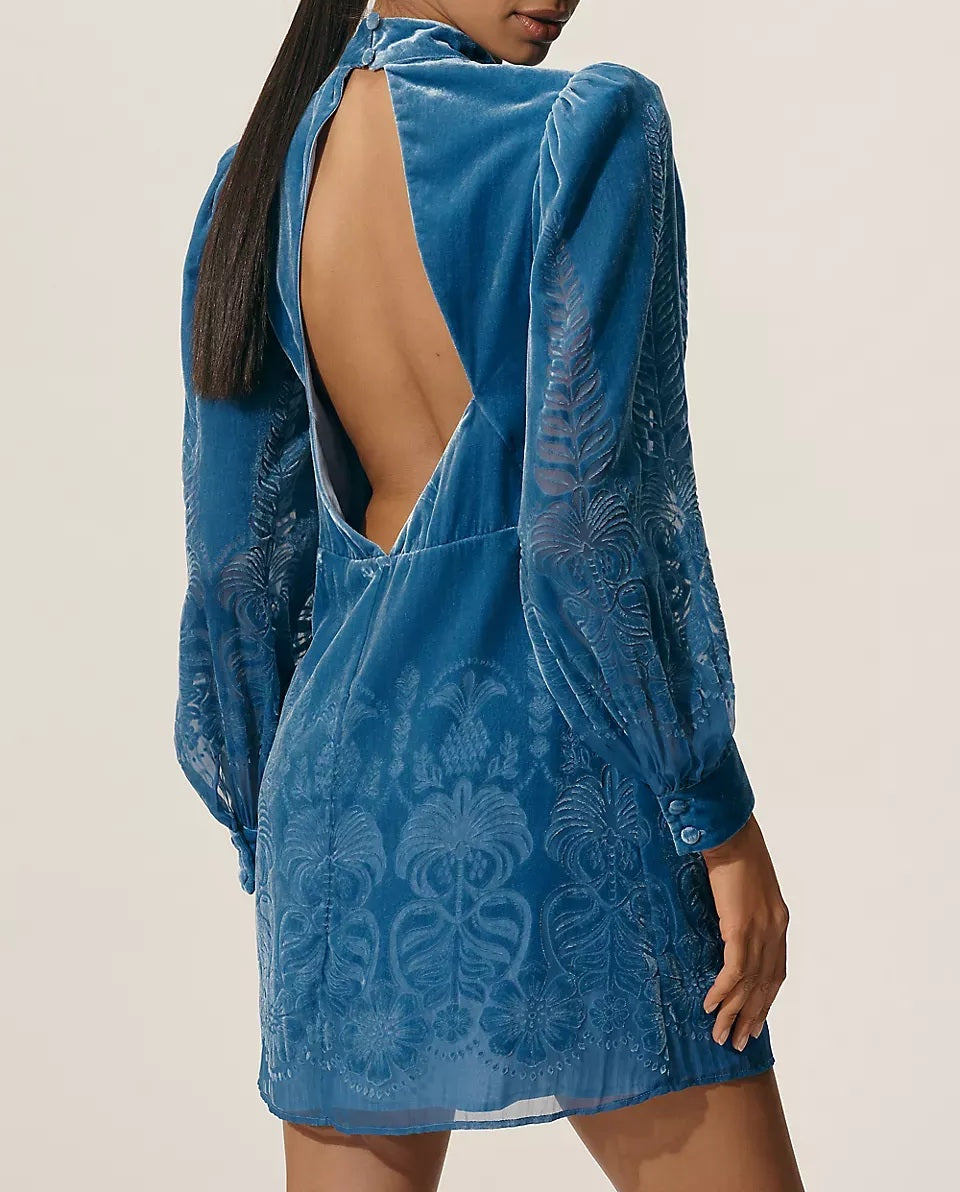 Azure Velvet Burnout Mini Dress