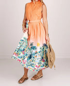 Sunset Tropics Belted Midi Dress