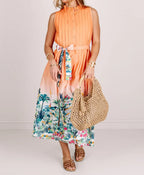 Sunset Tropics Belted Midi Dress
