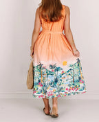 Sunset Tropics Belted Midi Dress