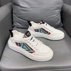 Breathable White Tribal Print Sneakers for Men | Casual & Versatile