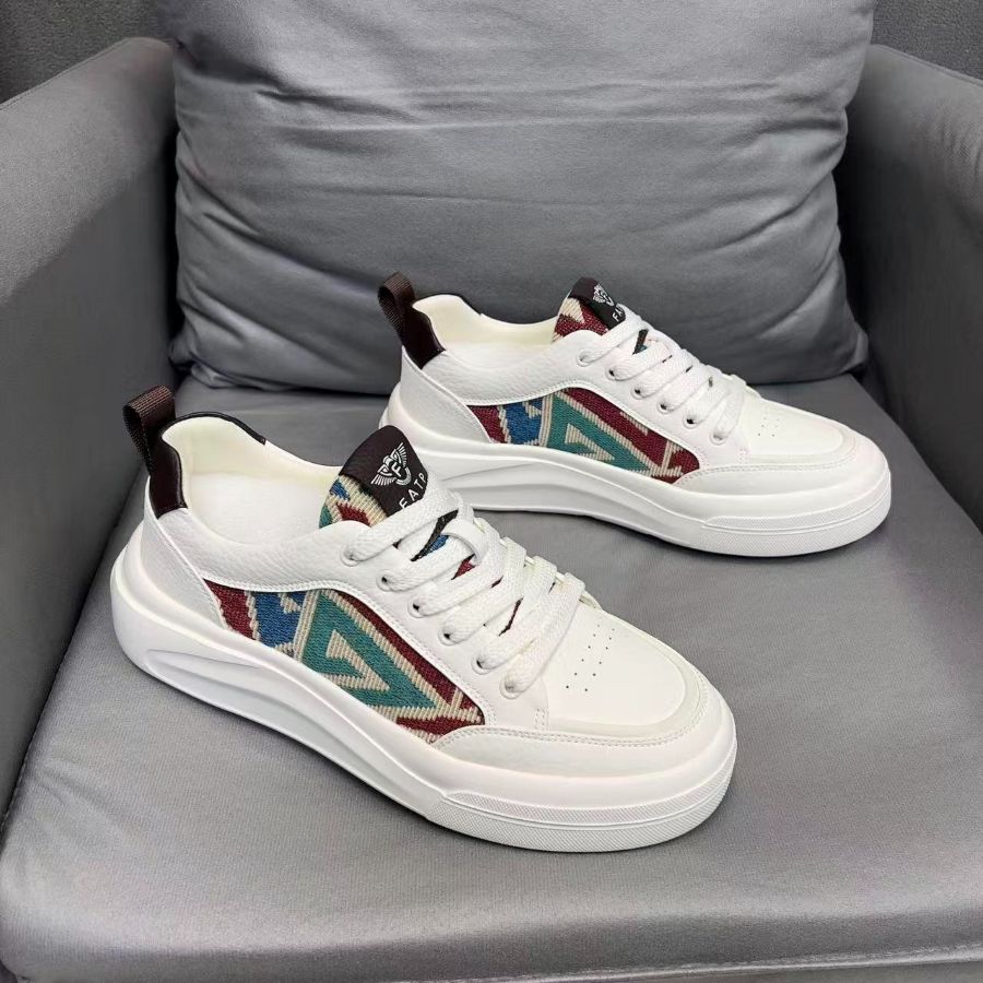 Breathable White Tribal Print Sneakers for Men | Casual & Versatile