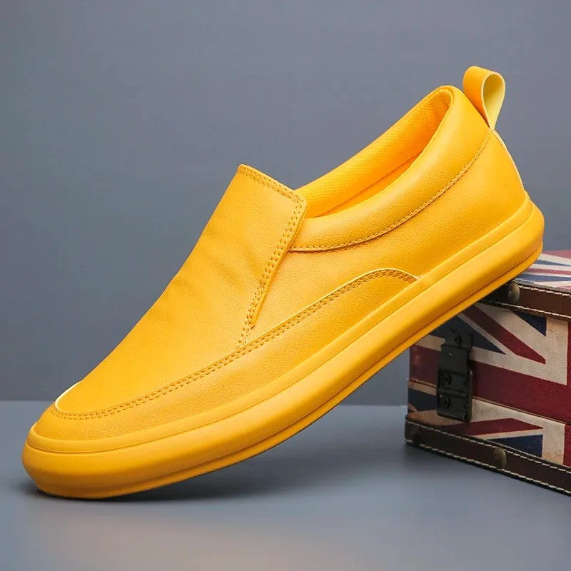 Men's Bright Yellow Leather Slip-On Casual Shoes