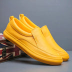 Men's Bright Yellow Leather Slip-On Casual Shoes