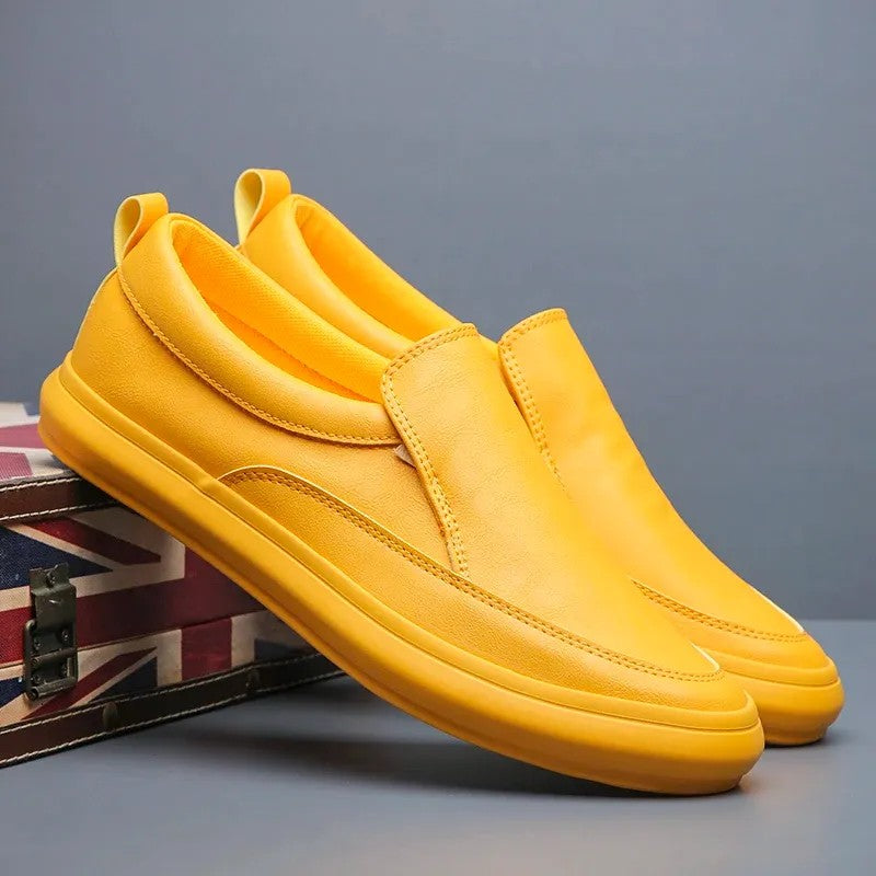 Men's Bright Yellow Leather Slip-On Casual Shoes