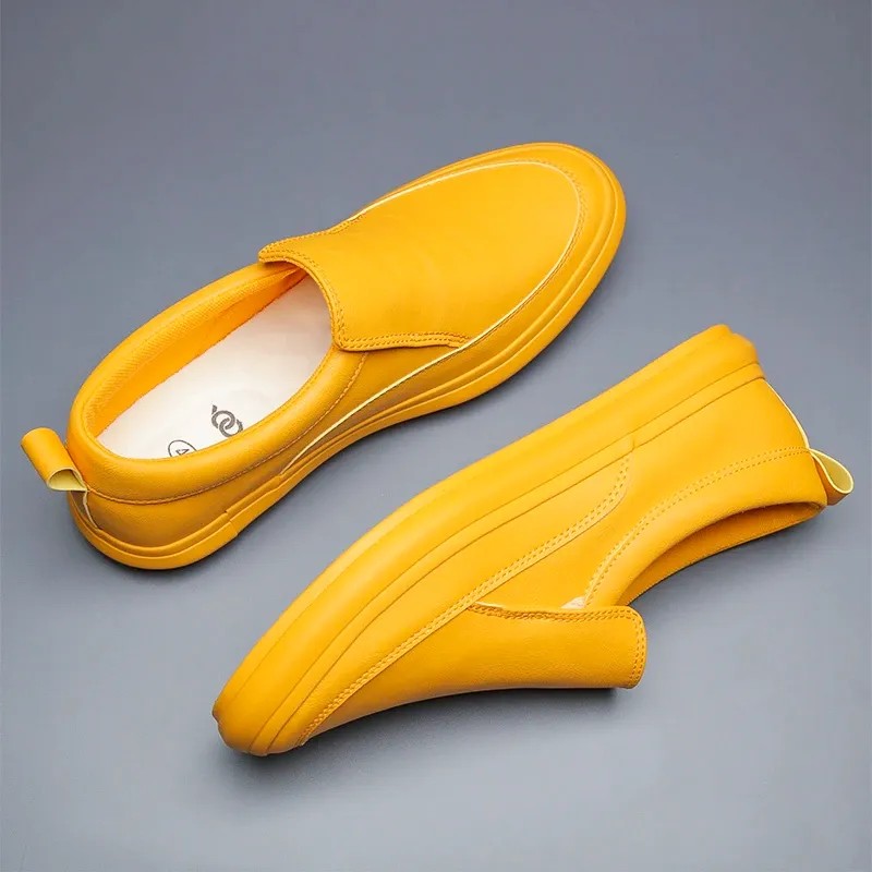 Men's Bright Yellow Leather Slip-On Casual Shoes